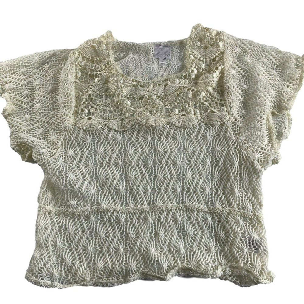 D-signed Disney Girls Top Shirt Size XL Crocheted White Semi Sheer